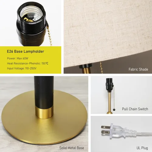 Miniatura 8 de 18.9" Modern Mid Century Table Lamp Pull Chain Bedside Lamps for Nightstand Lamp for Bedroom Living Room 3-Color Light Solid Wood/Metal/Fabric for