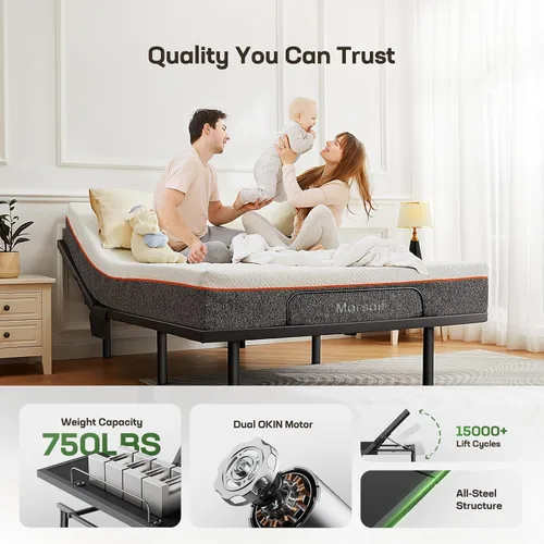Miniatura 5 de Marsail MS01 - Marco de base de cama ajustable tamaño Queen, 4 puertos USB A y C, base de cama ajustable con luz nocturna debajo de la cama, montaje
