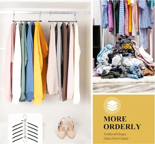 Miniatura 4 de Perchas para ropa que ahorran espacio, 5 en 1 para camisas y abrigos con espuma antideslizante, organizador de armario escalonado de acero