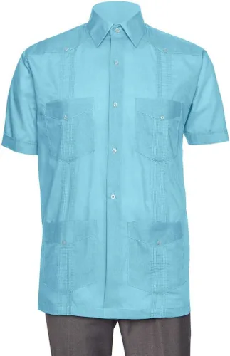 Camisa Guayabera de manga corta - para hombre con aspecto de lino cubano