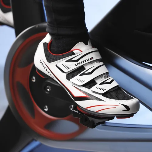 Miniatura 6 de Venzo Zapatos de ciclismo de carretera para hombre, 3 correas, compatibles con Look Delta y Shimano SPD-SL, perfectos para bicicletas de carreras
