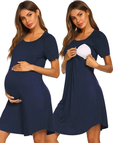 Ekouaer Camisón de enfermería de manga corta Vestido de enfermería 3 en 1 camisón de maternidad para lactancia materna ropa de dormir vestido de