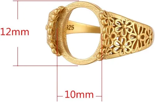 Miniatura 2 de Base de anillo en blanco ajustable de plata de ley 925 maciza para cabujones ovalados, camafeo de bricolaje, suministros para hacer joyas