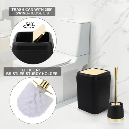 Miniatura 3 de XLHOMO Juego de accesorios de baño negro y dorado - 10 piezas de baño con papelera, dispensador de jabón, jabonera, soporte para cepillo de dientes