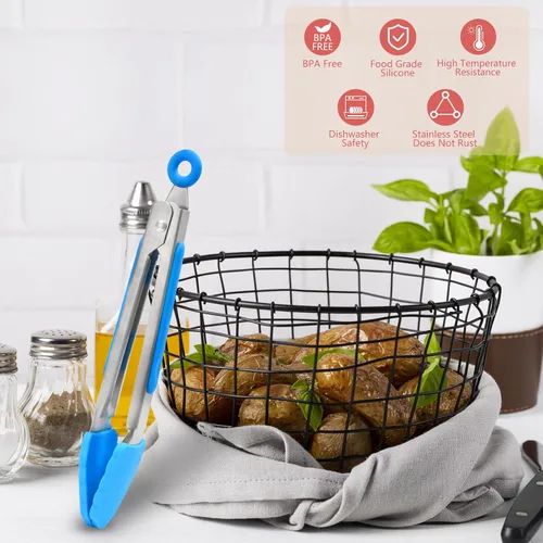 Miniatura 4 de ForTomorrow - Pinzas de cocina con puntas de silicona, juego de 5, pinzas de silicona de alta calidad de 7 y 9 pulgadas para cocinar resistente al