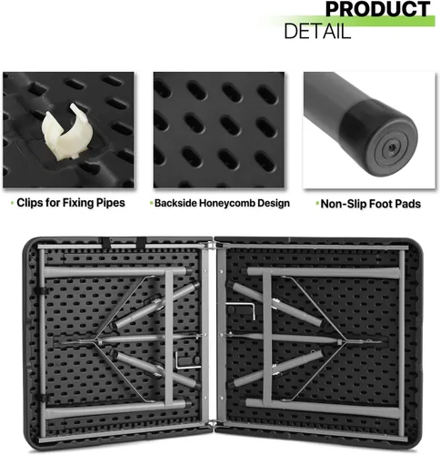 Miniatura 9 de Magshion Mesa plegable de plástico de 4 pies, mesa de comedor portátil plegable para interiores y exteriores con asa, ideal para picnic y Negro