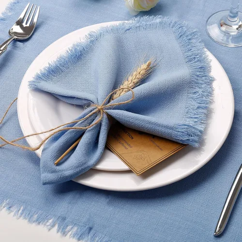 Miniatura 3 de Juego de 8 servilletas de tela de lino de algodón para el día de San Valentín, servilletas hechas a mano con flecos para bodas elegantes, Navidad