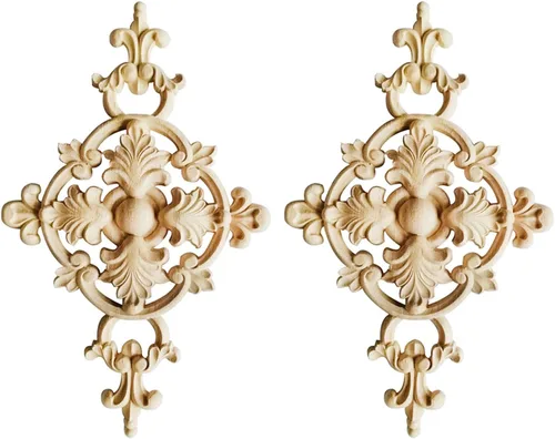 2 apliques de madera tallada a mano, decoración sin pintar para puerta, pared, gabinete, estufa de fuego, armario (08,25x15cm/9.84"x5.91")