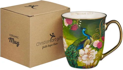 Miniatura 6 de Taza de café de cerámica azul pavo real de Christian Art Gifts con acentos dorados – Taza de 14 oz. libre de plomo y cadmio, taza inspiradora