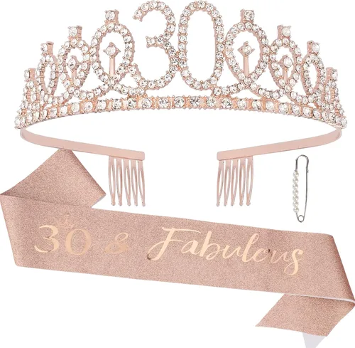 Miniatura 17 de CAVETEE Diadema de cumpleaños para mujer, decoraciones de cumpleaños número 21, banda y corona para fiesta de 21 años (azul, talla única)