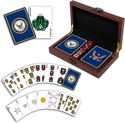 Miniatura 17 de Juego de regalo del ejército de los Estados Unidos Juego de cartas y dados Tarjetas de insignia de rango del ejército Regalos del ejército