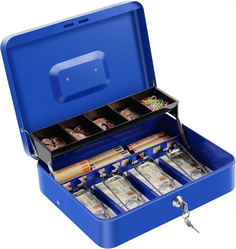 Miniatura 16 de Caja de efectivo con cerradura de combinación, caja de dinero de metal para caja registradora, caja de seguridad grande para dinero 11.8 x 9.4 x
