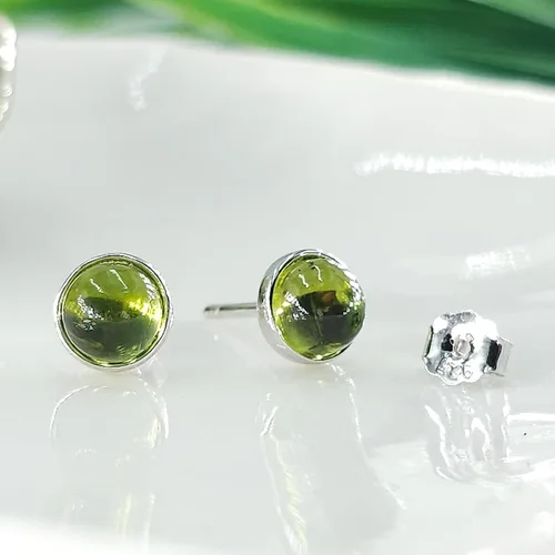 Miniatura 72 de Pendientes naturales de 0.236 in con chapado en oro blanco sobre plata de ley, bisel cabujón de piedras preciosas regalo de joyería para ella