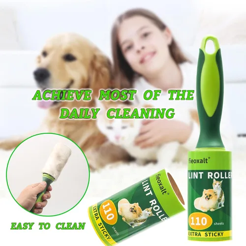 Miniatura 6 de Rodillos de pelusa para pelo de mascotas, 1 asa con 2 repuestos, 220 hojas para eliminar pelos de gatos y perros, polvo, pelusa en muebles, ropa