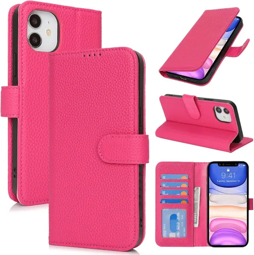 Miniatura 177 de Zouzt Funda para iPhone 11 de 6.1 pulgadas de piel auténtica con 4 ranuras para tarjetas, tarjetero con bloqueo RFID, tapa magnética, función atril