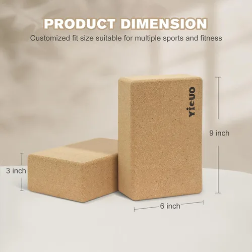 Miniatura 4 de YIGUO 2 Pack Cork Yoga Blocks Natural Eco-Friendly High Density Non-Slip Yoga Blocks for Women & Men 9x6x3 Inches for Yoga, Pilates, Stretching