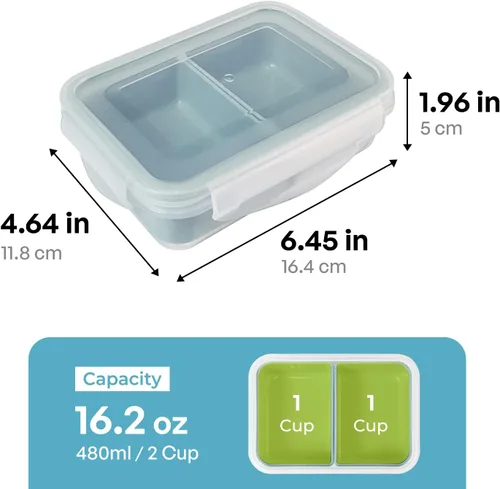 Miniatura 4 de carrotez Recipientes de almacenamiento de alimentos con 2 compartimentos removibles, recipientes para bocadillos con tapas herméticas, control
