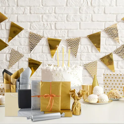 Miniatura 2 de NEBURORA 60 hojas de papel de seda metálico negro dorado plateado a granel para bolsas de regalo, papel de arte para bricolaje, graduación