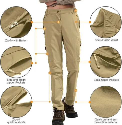 Miniatura 5 de Pantalones deportivos convertibles de senderismo para mujer, elásticos, de secado rápido, ligeros, con cremallera, pantalones para safari, viajes