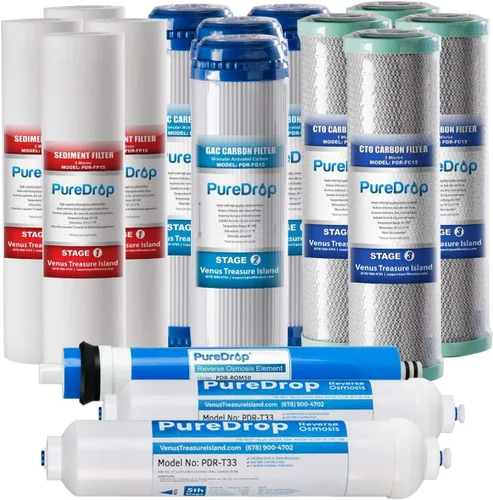 PureDrop PDR-F15-50 Cartucho de repuesto estándar de 5 etapas para sistema de filtro de agua de ósmosis inversa 50 GPD Paquete de filtros de