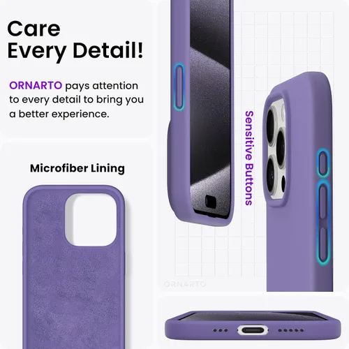 Miniatura 5 de ORNARTO Funda compatible con iPhone 15 Pro de 6.1 pulgadas, silicona líquida de 3 capas cubierta completa de goma de gel suave, funda protectora