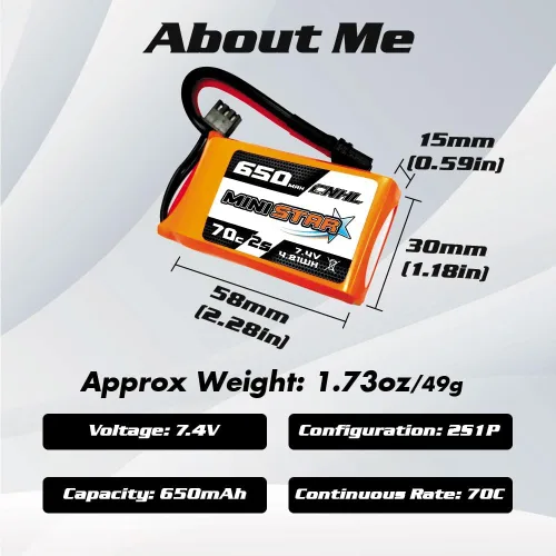 Miniatura 3 de CNHL Batería Lipo de 650mAh 7.4v 2s 70C con enchufe XT30 para 120 tamaño FPV Torrent 110 Inductrix FPV Racing Drone como EMAX Tinyhawk 2 Tiny Whoop