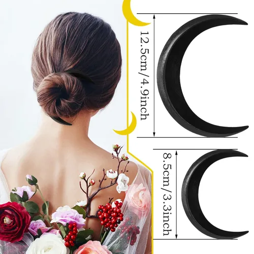 Miniatura 2 de 2 horquillas talladas a mano con luna creciente para mujer, palillo de pelo de luna, pinza para el cabello de luna creciente, horquilla de luna Negro