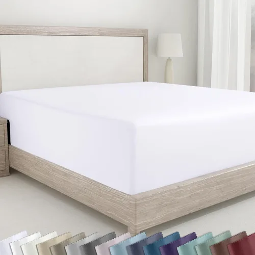 Miniatura 27 de California Design Den - Sábana bajera ajustada de algodón con bolsillo profundo, suave de 400 hilos, 100 % algodón satinado, ajuste ceñido, elástico