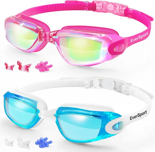 Miniatura 10 de EverSport Gafas de Natación Paquete de 2 Gafas de Natación Antivaho para Adultos, Hombres, Mujeres, Jóvenes y Niños Cristal azul y negro
