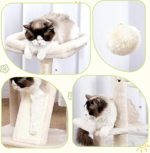 Miniatura 6 de Hey-brother Torre de árbol para gatos, postes rascadores con juguetes extraíbles, acogedor condominio, plataforma, hamaca, tabla de rascar de sisal