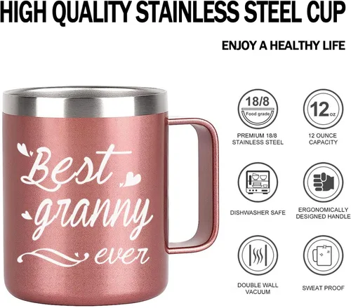 Miniatura 4 de Regalos para el Día de la Madre para la abuela – Taza aislada de acero inoxidable con asa, taza de 12 onzas para cumpleaños de nieta, nieto, nieto