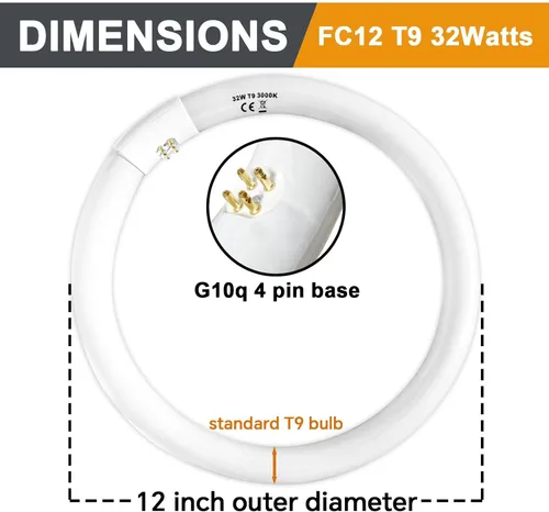 Miniatura 5 de FC12T9/WW - Juego de bombillas fluorescentes circulares de 32 vatios y FC8T9/KB de 22 W, 8 pulgadas, T9, 22 W y 32 W, 32 W, luz circular blanca