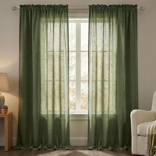 Miniatura 97 de Mrs.Naturall - Cortinas transparentes con bolsillo para barra de 36x63 pulgadas de lino mezclado negro