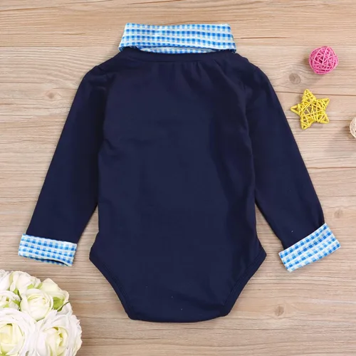 Miniatura 4 de Mameluco de manga larga para bebé niño, para primer cumpleaños, a cuadros, cuello alto