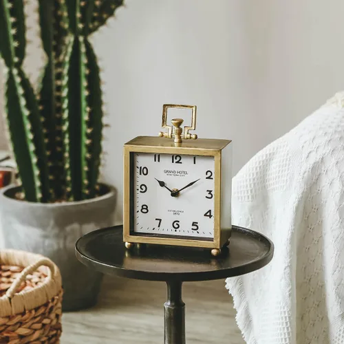 Miniatura 3 de NIKKY HOME Reloj de mesa dorado, clásico silencioso sin tictac, funciona con baterías, decorativo, para repisa o estante, reloj de sobremesa
