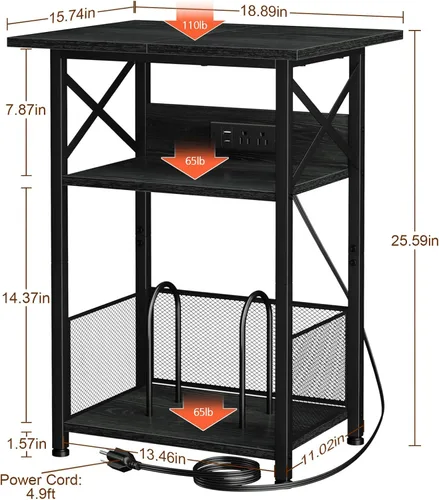 Miniatura 3 de AMHANCIBLE HETCD01BK-1 - Soporte para tocadiscos con estación de carga, soporte para tocadiscos con armario de almacenamiento, mesa auxiliar de 3