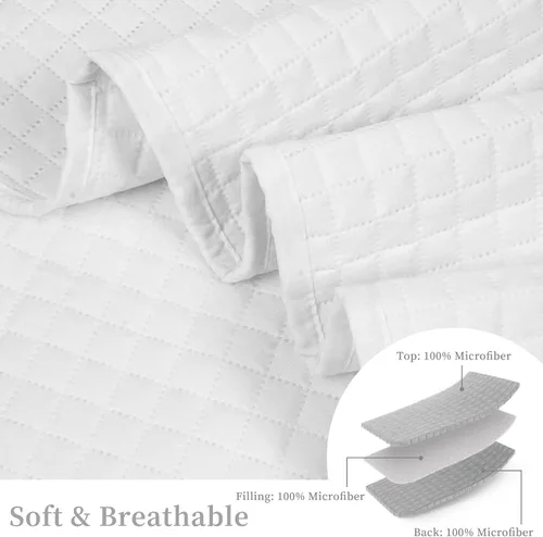 Miniatura 3 de HollyHOME - Colcha de cama acolchada pinsonic con diseño de cuadros súper suave, para cama individual, Blanca, tamaño Twin