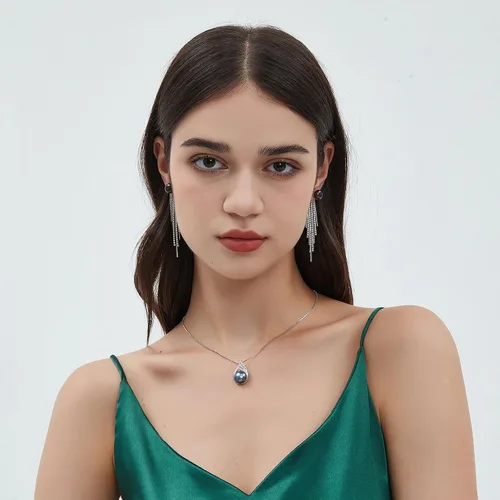 Miniatura 2 de Collar de perlas negras, blancas, doradas, grises para mujer, collar con colgante de plata esterlina, perlas cultivadas en agua salada auténticas