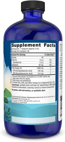 Miniatura 2 de Nordic Naturals Aceite de hígado de bacalao ártico, naranja, 16 onzas, 1060 mg de Omega-3 totales con EPA y DHA, salud cardíaca y cerebral