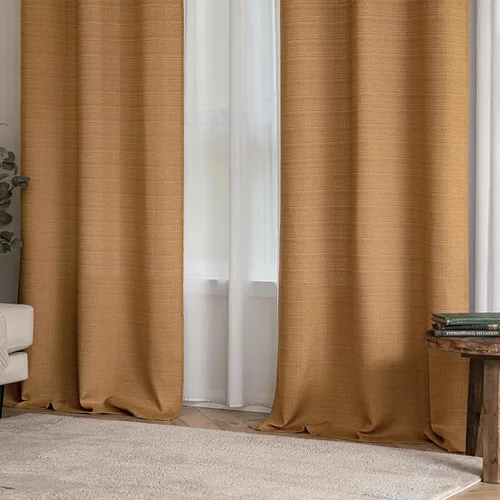 Miniatura 6 de MIULEE Cortinas texturizadas de lino sintético marrón natural de 84 pulgadas de largo, juego de 2 paneles para sala de estar y dormitorio, tejido