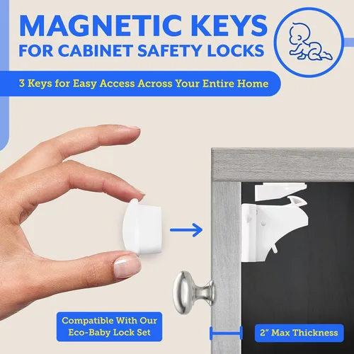 Miniatura 2 de Eco-Baby Llaves de repuesto universales para cerraduras magnéticas de gabinete [2 llaves universales] Seguridad infantil para cajones y armarios - 2