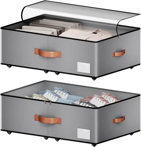 Miniatura 10 de Almacenamiento debajo de la cama con ruedas, contenedores de almacenamiento de gran capacidad de 7.5 pulgadas de altura, contenedores