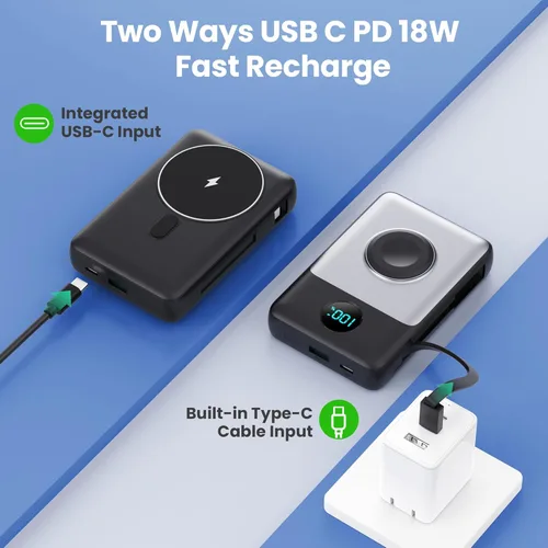 Miniatura 6 de Cargador portátil magnético 6 en 1 para iPhone con cables integrados, 10800 mAh 25 W PD cargador de energía de carga rápida, 6 salidas de pantalla