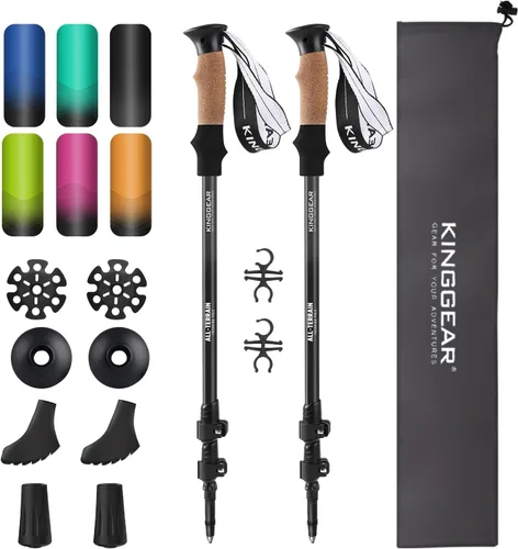 KINGGEAR Bastón nórdico de senderismo, TP1 Bastones de senderismo retráctiles ligeros de aluminio 7075, bastones de senderismo con bloqueo Negro