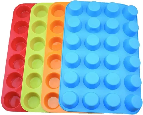 Miniatura 10 de Qtopun Mini molde de silicona para magdalenas, 4 unidades de 24 tazas de molde de silicona para hornear, moldes de silicona para magdalenas