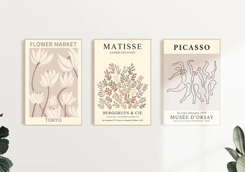Miniatura 10 de MINI ZOZI Matisse Arte de Pared Enmarcado Impresiones de Mercado de Flores 12x16 3PCS Decoración de Pared Picasso Lienzo Grande Pósteres Beige