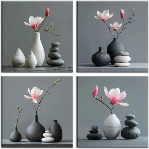 Miniatura 16 de NAN Wind Arte de pared en lienzo de orquídeas rosas y piedras zen - Decoración de orquídeas - Cuadros de flores de spa - Arte de pared Zen