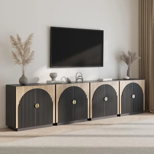 Miniatura 10 de BELLEZE Aparador Modular Acanalado Buffet con Almacenamiento, Mesa Consola Moderna de Mediados de Siglo con Puertas Arqueadas Simétricas, Elegante