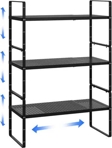 Miniatura 8 de Estante organizador de gabinete de cocina expandible de metal resistente, estante apilable de almacenamiento para gabinete de cocina, despensa, baño
