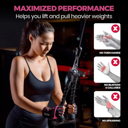 Miniatura 4 de MhIL Guantes de entrenamiento para mujer – Guantes de gimnasio transpirables para mujer con protección de palma y agarre mejorado – Guantes Rosado